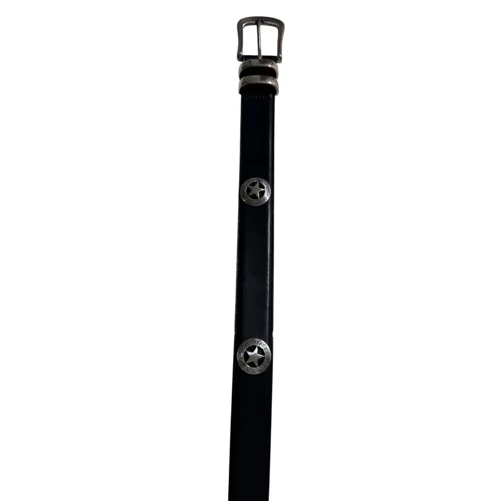 Belt by Sherman Belt Unisex Black Italian Leather Silver Star Conchos Studded
